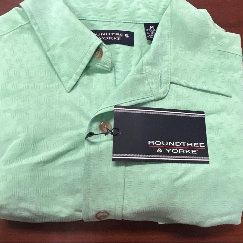 Roundtree & Yorke Green Button Down Shirt Short Sleeve Mens Medium New‎